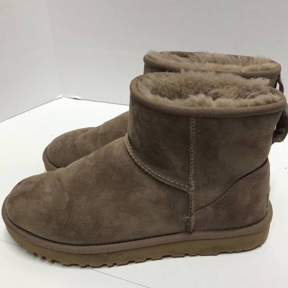 UGG Classic Mini II Taupe Brown Suede Shearling Ankle Boots 1016222 womens  9 - Picture 6 of 11